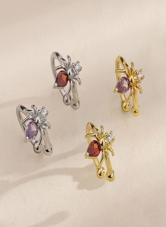 Izpack Ear Cuff Punk Spider Cartilage Non Piercing Clip On Earring for Women Cubic Zirconia Purple Crystal Animal Cuffs Earrings Vintage Jewelry Gifts Halloween (Gold) - Image 4